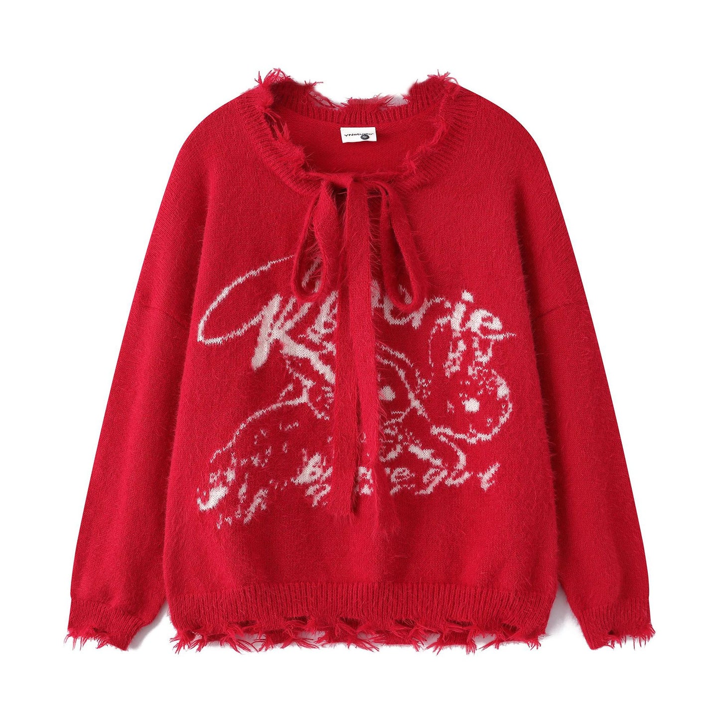 Ragged collar tied sweater
