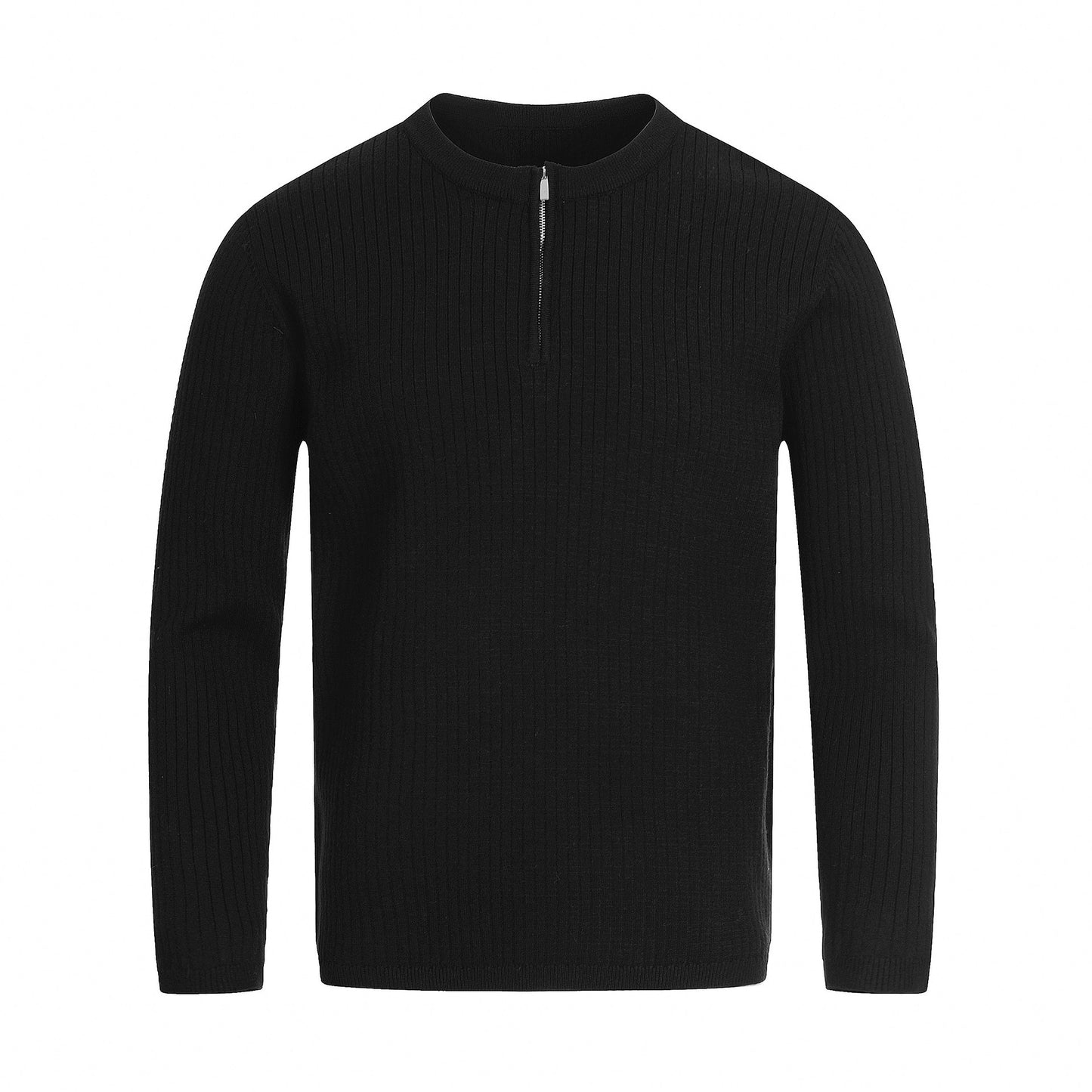 Solid Color Textured Stripe Half-Zip Knit Pullover for Men