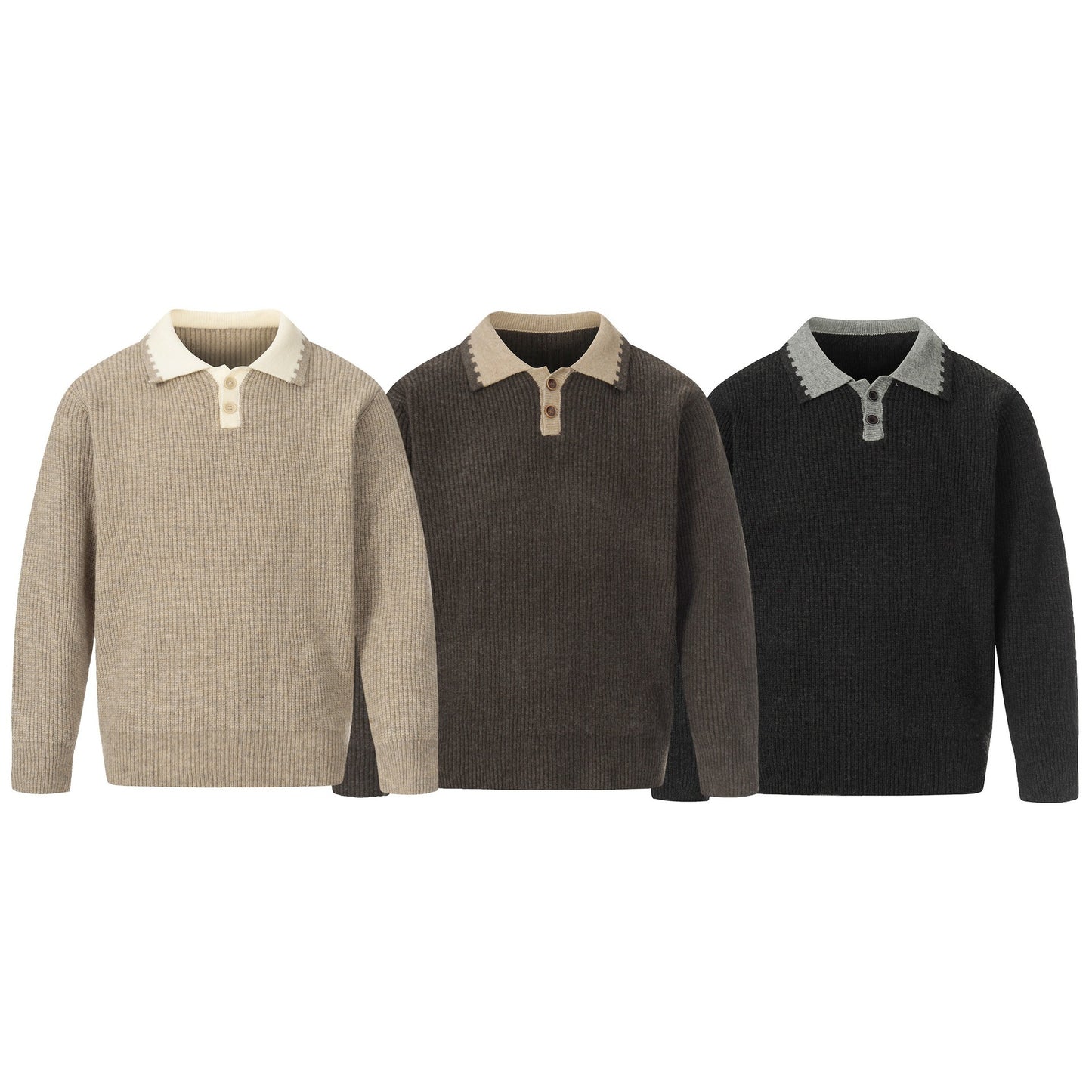 Color-block Polo Neck Knit Sweater for Men